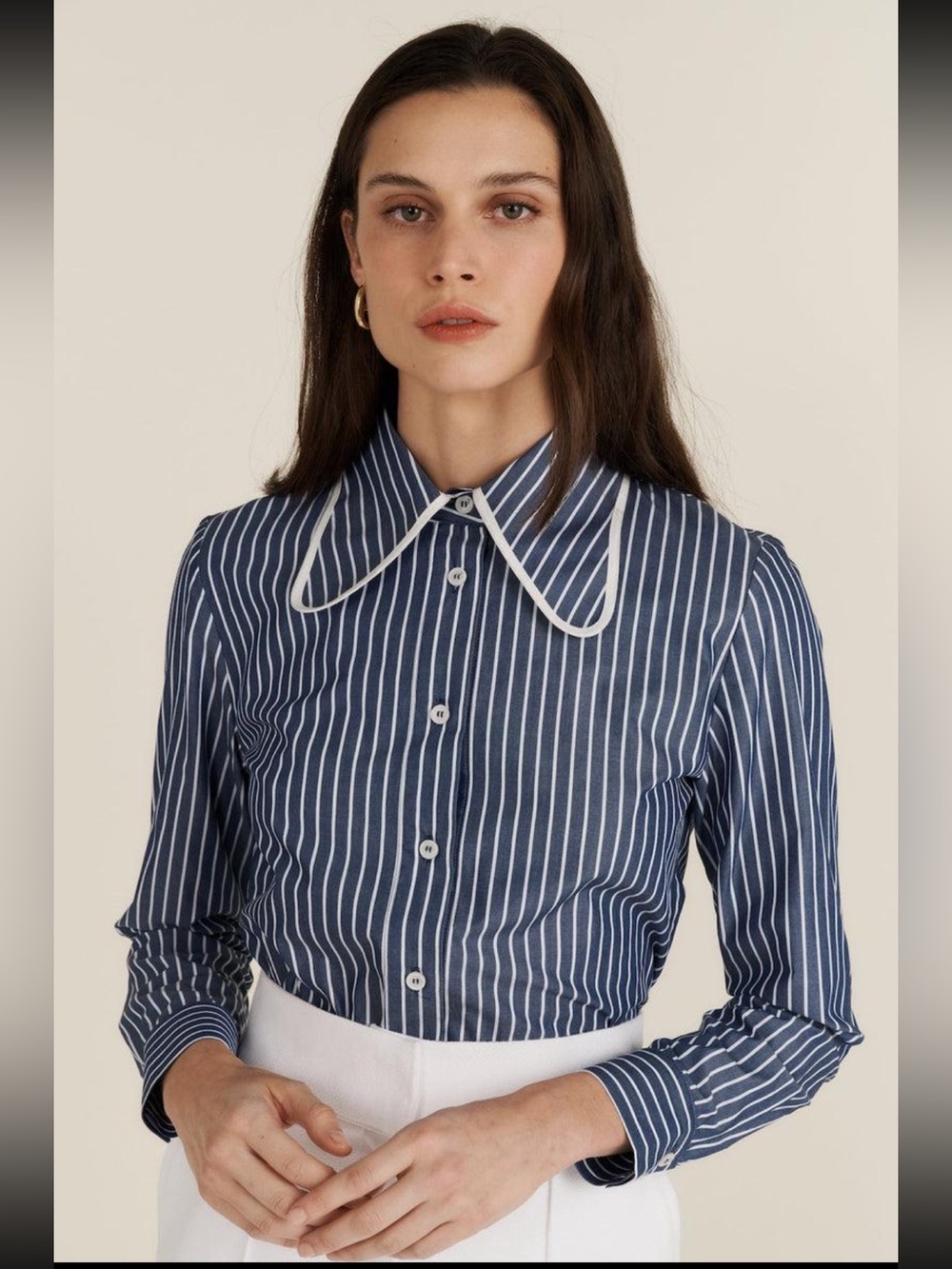 Maria de la Orden Ala Shirt – Navy & White Striped Cotton Blouse US 2